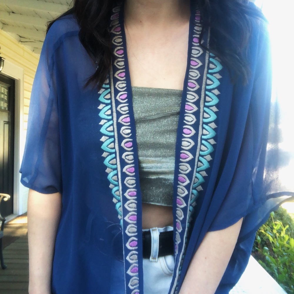 Lovely blue embroidered kimono